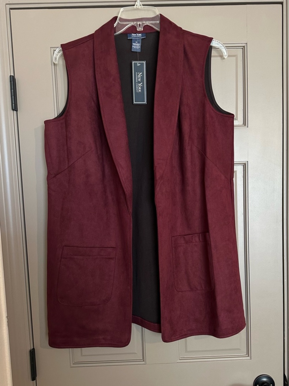 New York Clothing Company Sleeveless Suede-Style Vest in Deep Wine Burgundy